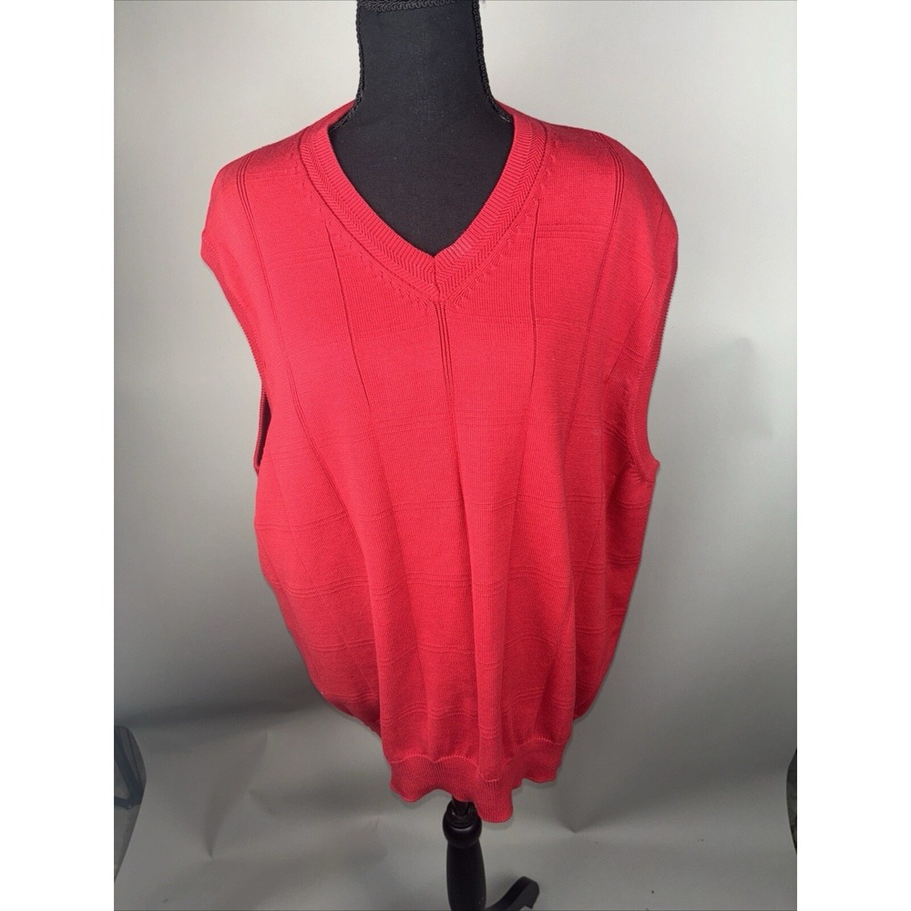 Cotton Traders Sweater Vest Men's XL Golfer V Neck 100% Cotton Red Sleeveless